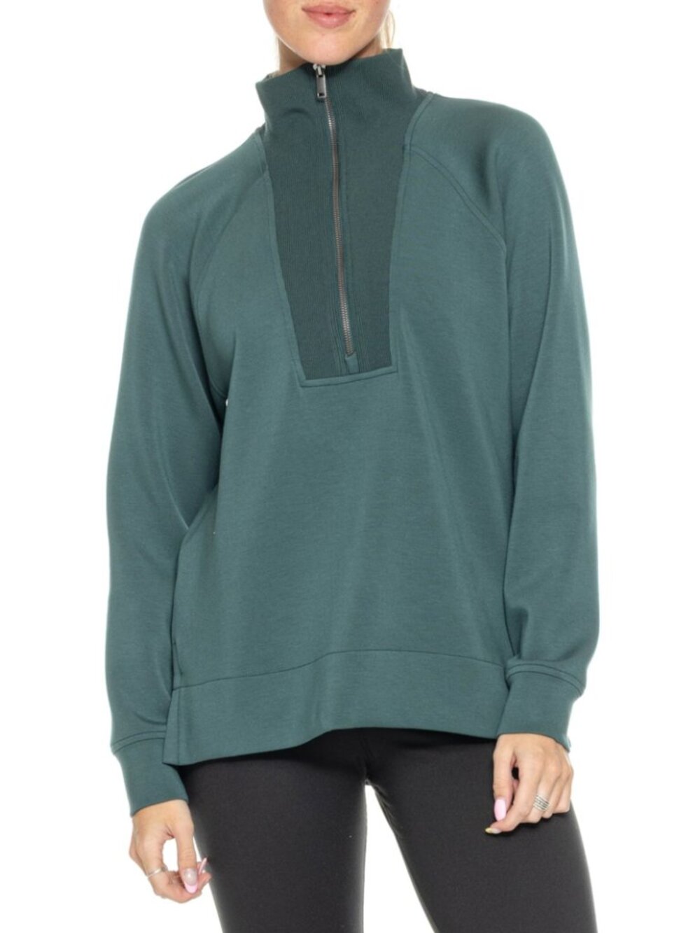 NWT XS Spanx AirEssentials Half-Zip Tunic Sweatshirt in Color Meridian Green